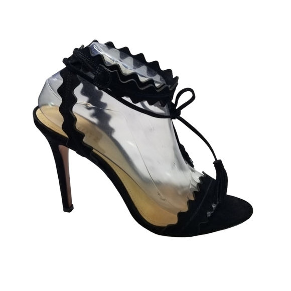 Schutz black ric rac ankle tie sandals heels - Picture 1 of 9